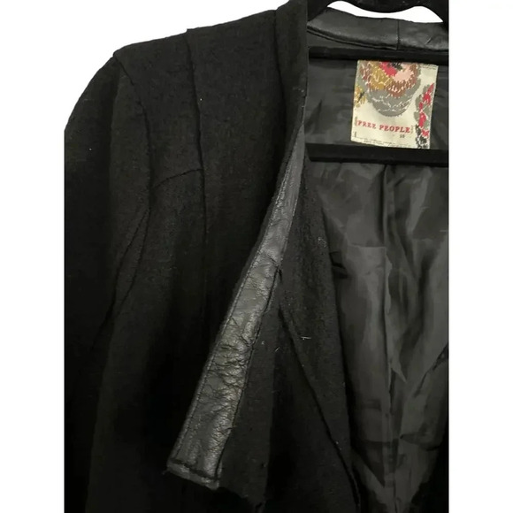 Free People Black Wool Blend Button Front Asymmetrical Coat Size 10 - Picture 6 of 11